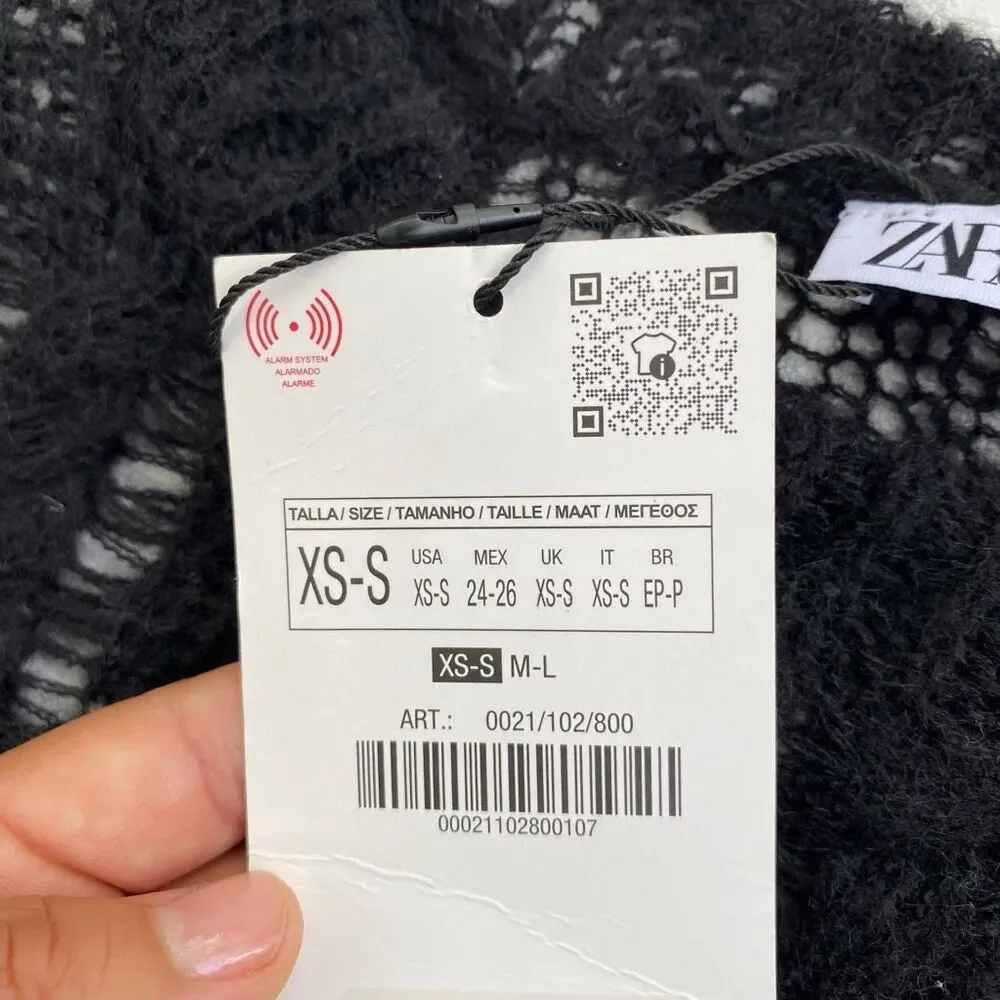 NWT Zara Open Knit Sweater XS/S Black Sheer Boho Grunge Pullover
